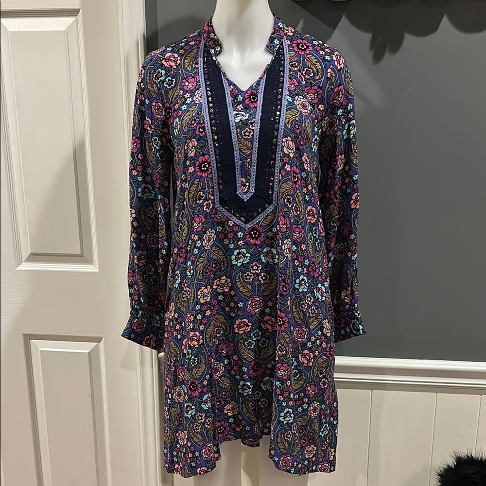Matilda Jane Blue Pink Long Sleeve V-Neck Dress